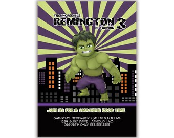 Incredible Hulk, Birthday Party Invitation, Envelopes Included with Printed Option