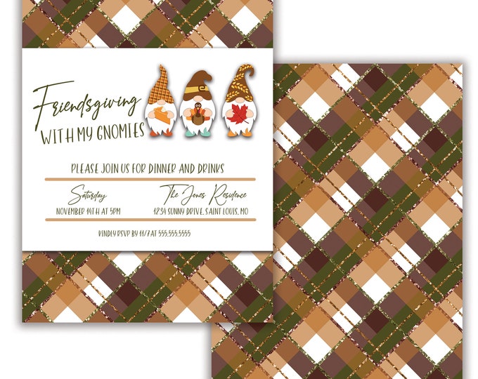 Friendsgiving Invitation, Gnomies, Friends Giving Party, Thanksgiving Invitation, Digital Download or Printed Options