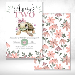 Turtely Awesome Invitation | Let&#39;s Shellebrate | Instant Download | Girl Turtle Birthday Invitation