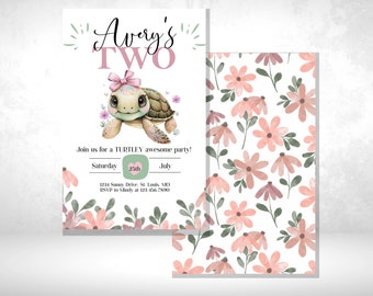 Turtely Awesome Invitation | Let's Shellebrate | Instant Download | Girl Turtle Birthday Invitation