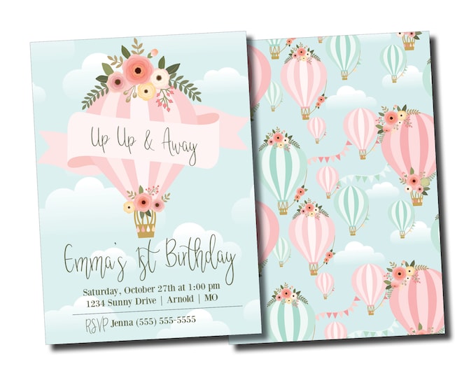 Hot Air Balloon | Birthday Party Invitation | Personalized