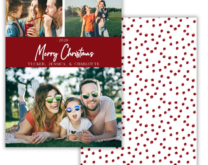 Personalized Photo Christmas Card, Merry Christmas, Happy Holidays, Digital Download or Printed Options