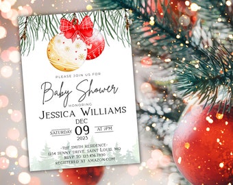 Winter Baby Shower Invitation Editable Christmas Boy Girl Printable Instant Download