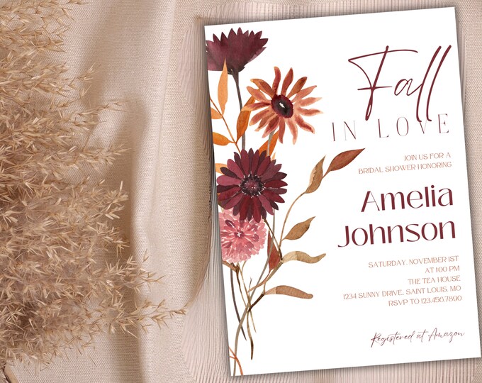 Fall In Love | Bridal Shower Invitation | Personalized | Digital Download