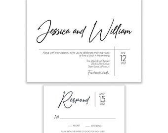 Wedding Invitation Set, Minimalist Modern Wedding Invitation, RSVP Card