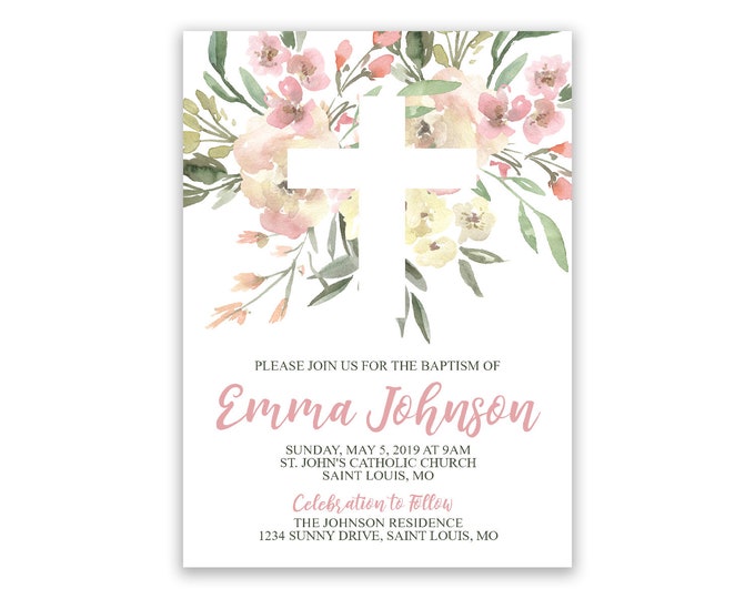 Floral First Communion | Religous Personalized | Invitations