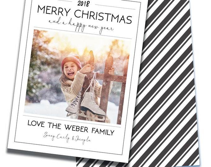 Merry Christmas & Happy New Year, Holiday Photo Card, Digital Cards, Personalized