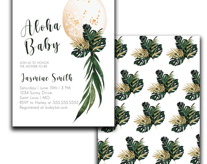 Tropical Baby Shower Invitation, Gender Neutral, Luau, Summer Invite, Digital