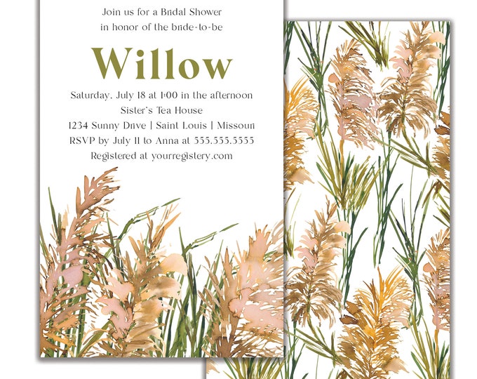 Bohemian Bridal Shower Invitation | Minimalist Bridal Shower Invite | Pampas Grass Bridal Shower | Boho Bridal Shower Invitation