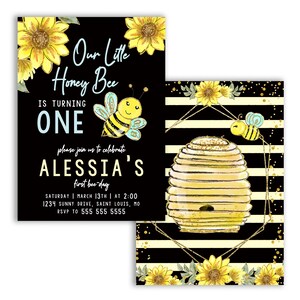 Our Little Honey Bee Birthday Party Invites, Bee-Day Invitations, Bee Party Bumble Bee Theme, Digital or Printed Option