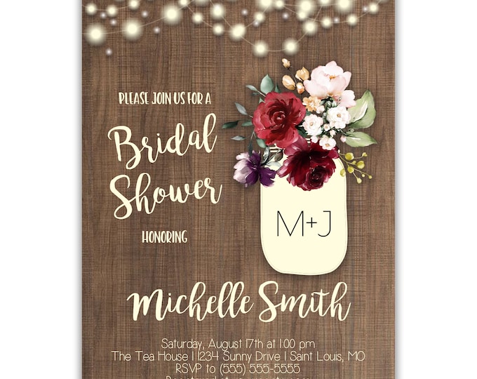 Rustic Wood Grain | Bridal Shower Invitations | Personalized | Envelopes Included with Printed Option