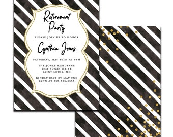 Black, White, and Gold | Retirement Invitation | Personalized