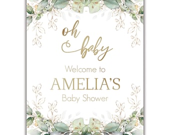 Greenery & Gold, Baby or Bridal Shower, Welcome Sign