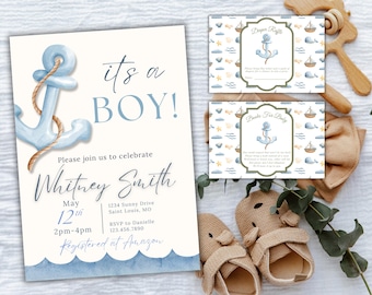 Nautical Baby Shower Invitation: Anchor Theme, It's a Boy (Digital Template)