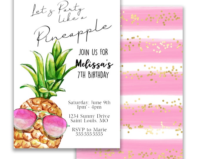 Let's Party Like A Pineapple | Birthday Party Invitation | Personalized