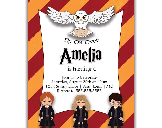 Wizard Inspired | Birthday Party Invitation | Personalized | Envelopes Included with Printed Option