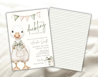 Duckling Baby Shower Invitation | Watercolor Garden Theme (Editable Canva Template)