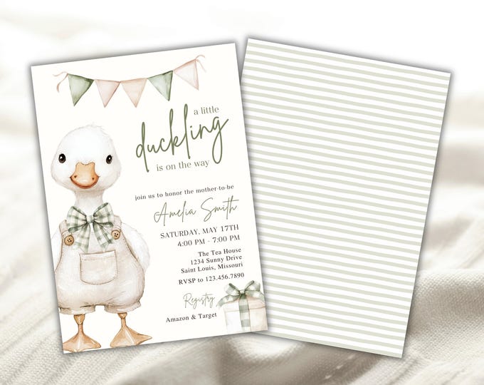 Duckling Baby Shower Invitation | Watercolor Garden Theme (Editable Canva Template)