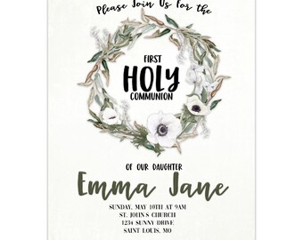 First Holy Communion Invitation, Personalized, Envelopes Included with Printed Option