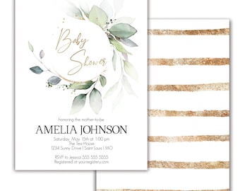 Baby Shower Invitation Greenery Baby Shower Invite Printable Baby Shower Invitation Gold Baby Shower