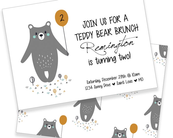 Teddy Bear Brunch | Toddler Birthday Invitation | Personalized