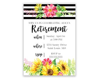 Stripes and Sunflowers | Retirement Invitation | Personalized