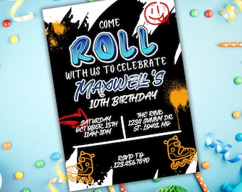 Roller Skating Party Invitation, Instant Download