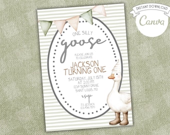 Silly Goose Birthday Invitation: Farm Animal Theme (Digital Download