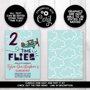 Time Flies Invitation, First Birthday Invite, Toddler Birthday Party Invitation, Instant Download