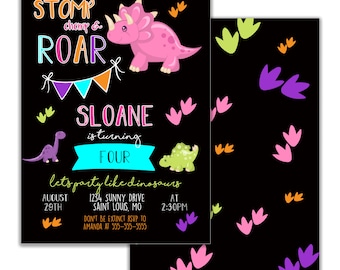 Girl Dinosaur Invitation Pink Dinosaur Birthday Invitation Dinosaur Party