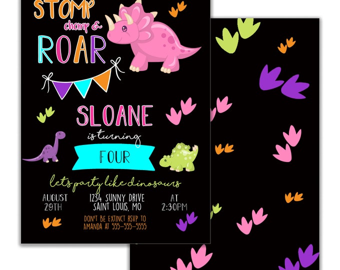 Girl Dinosaur Invitation Pink Dinosaur Birthday Invitation Dinosaur Party