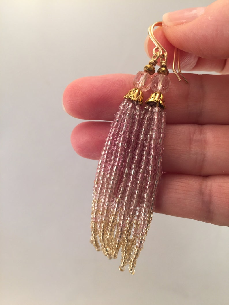 Beaded Ombre Fringe Earrings - Etsy