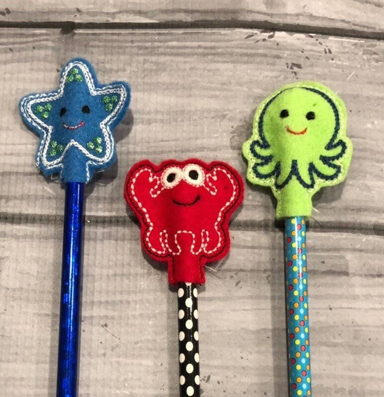 Pencil Toppers, Sea Animals, Felt Sea Animal Pencil Toppers, Crab,  Starfish, Octopus