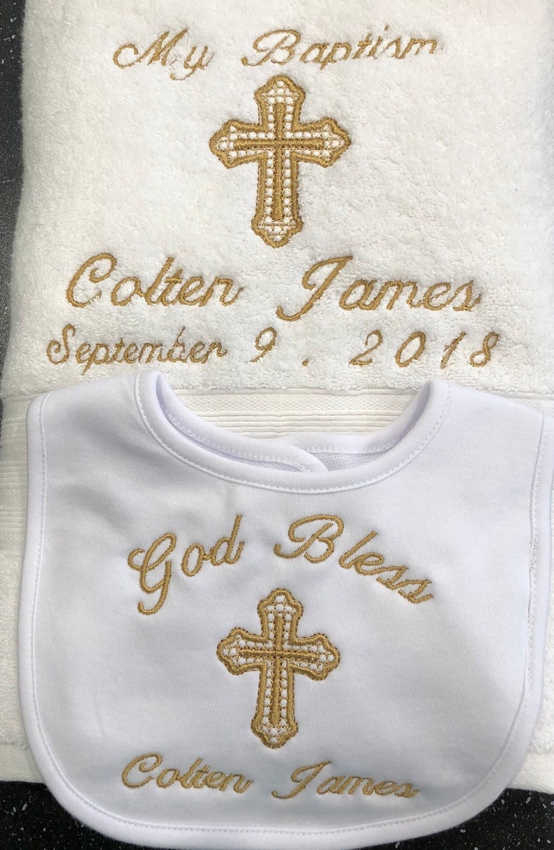 Baptism Towel and Bib Set Embroidered Christening Set Etsy