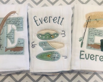 Personalized Fishing Burp Cloths - Embroidered Burp Cloths Fishing New Baby Gift - Baby Boy Burp Cloths