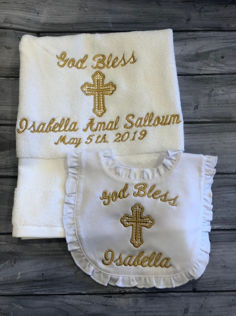 Baptism Towel and Bib Set Embroidered Christening Set Etsy