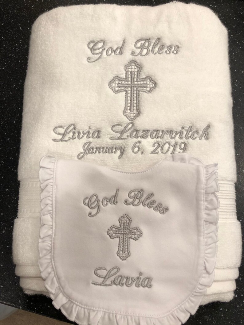 Baptism Towel and Bib Set Embroidered Christening Set Etsy