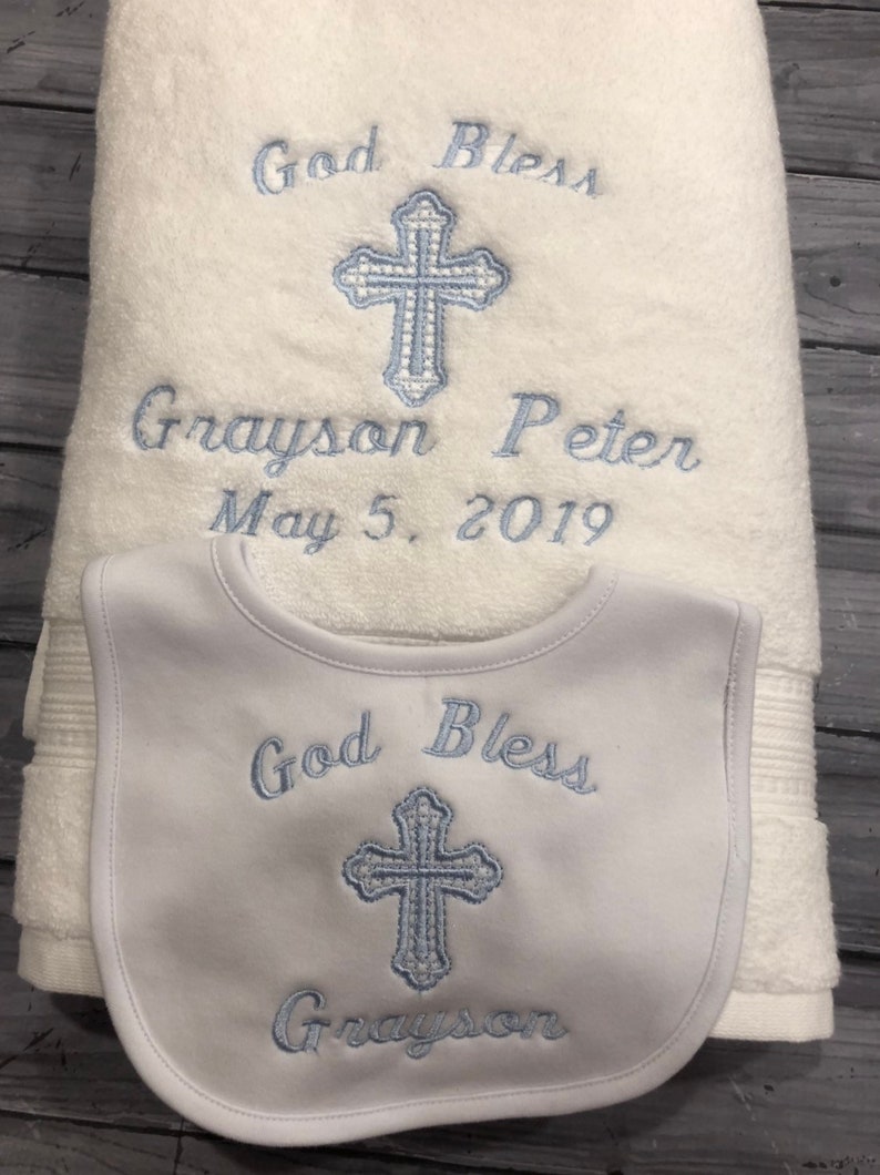 Baptism Towel and Bib Set Embroidered Christening Set Etsy