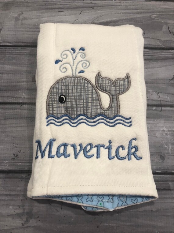 Personalized Burp Cloth Whale Embroidered Burp Cloth Whale Etsy
