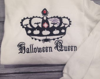 Halloween Queen Sweatshirt, Women’s, Embroidered Queen Crown Sweatshirt, Halloween Clothing