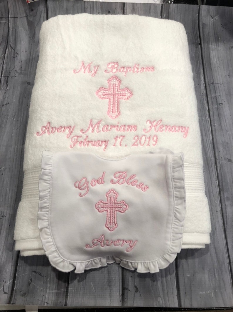 Baptism Towel and Bib Set Embroidered Christening Set Etsy