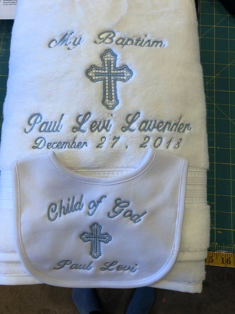 Baptism Towel and Bib Set Embroidered Christening Set Etsy