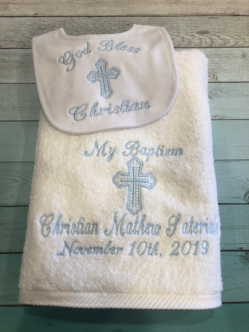 Baptism Towel and Bib Set Embroidered Christening Set Etsy