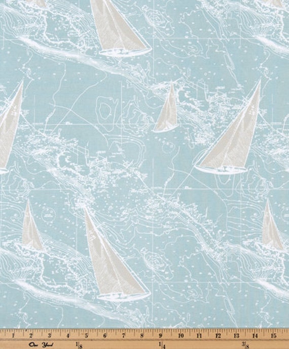 Sail Away Nautical Print Fabric Spa Blue Or Vintage Indigo Etsy
