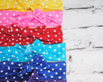 One Retro polka dot baby girl headband bow tie size 0-12 mos