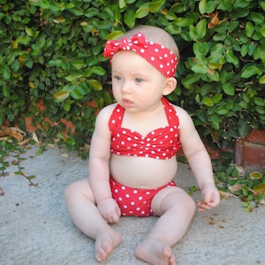 Itsy bitsy teeny weeny Red & white polka dot bikini swimsuit Baby size 0 to 12 mos.
