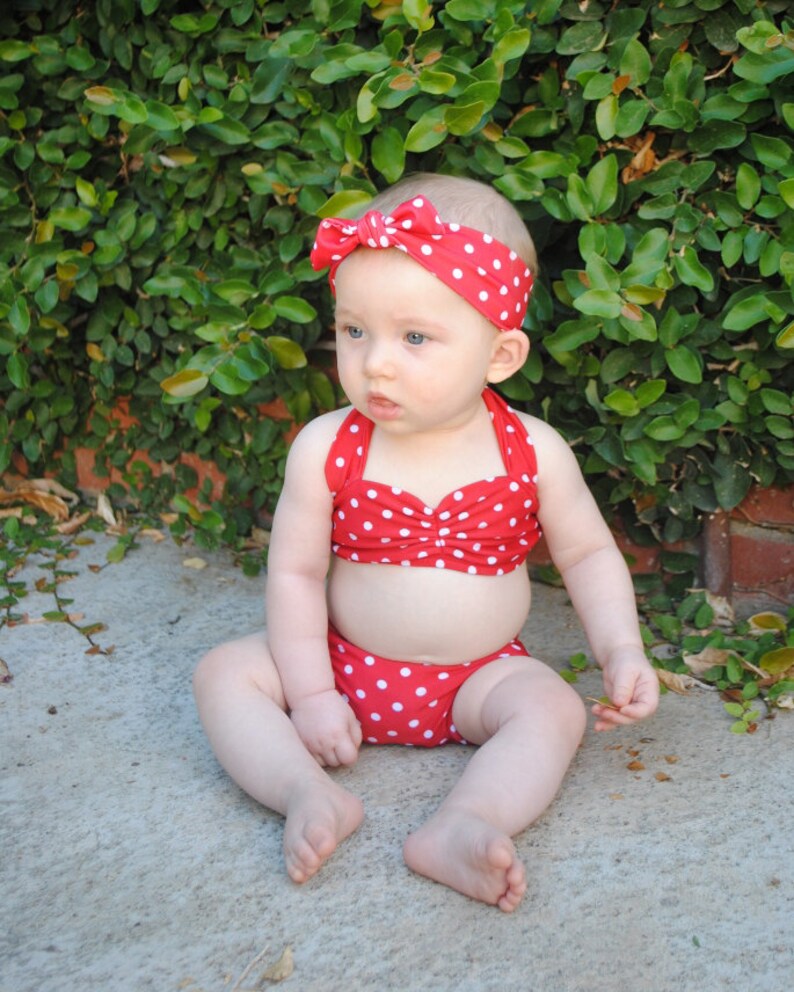 Itsy bitsy teeny weeny Red & white polka dot bikini swimsuit Baby size 0 to 12 mos. 