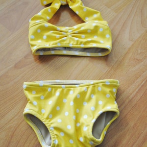 Itsy bitsy teeny weeny yellow polka dot retro bikini swimsuit vintage Baby size newborn to 12 months image 4