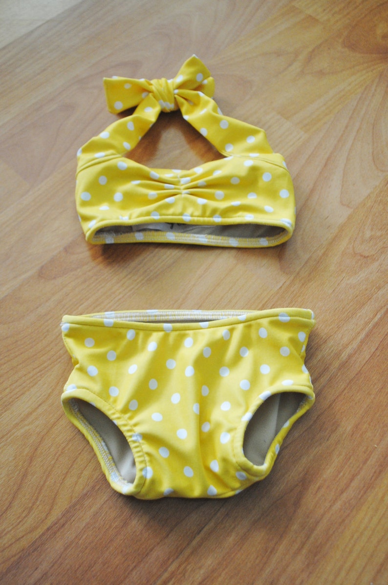 Itsy bitsy teeny weeny yellow polka dot retro bikini swimsuit vintage Baby size newborn to 12 months image 4