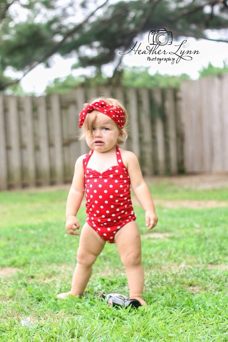 Red & white polka dot retro one piece baby girl swimsuit Etsy